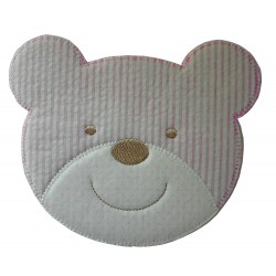 Iron-on Patch Teddy Bear Face  -  Pink and White Stripes